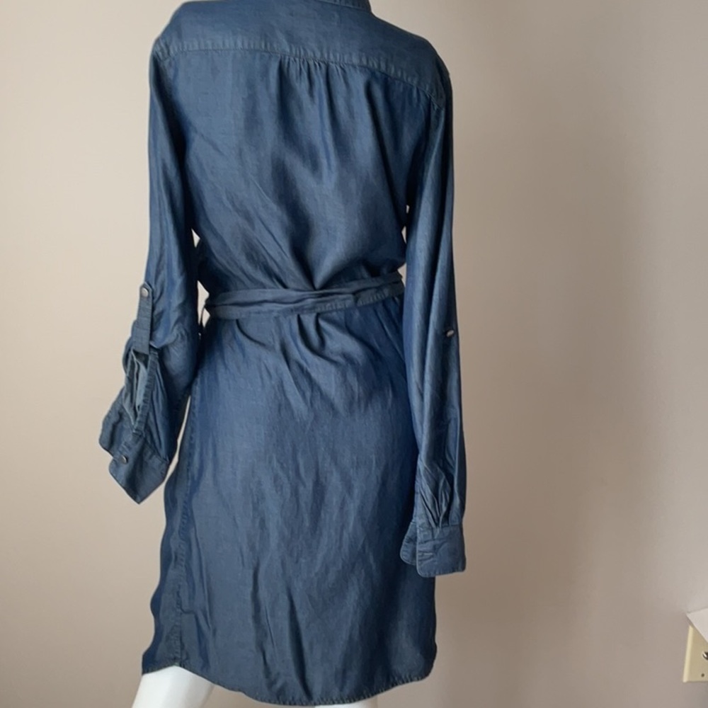Button-Front Chambray Shirt Dress in Navy - Picture 8 of 10
